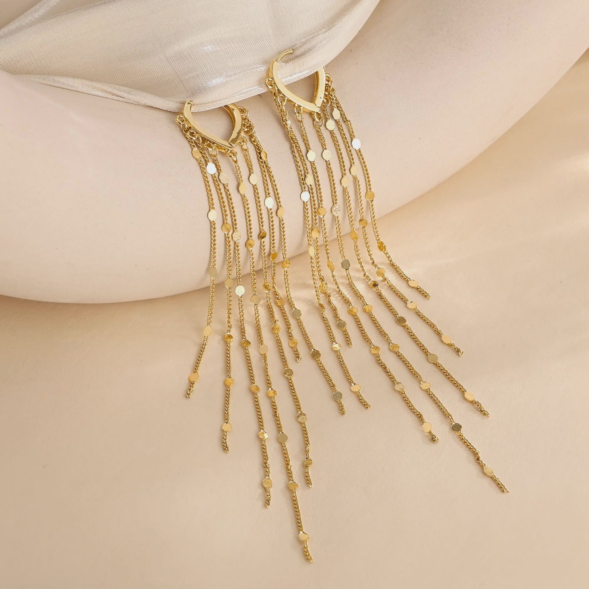 Heart Clasp Multi-Layer Disc Tassel Long Drop Earrings