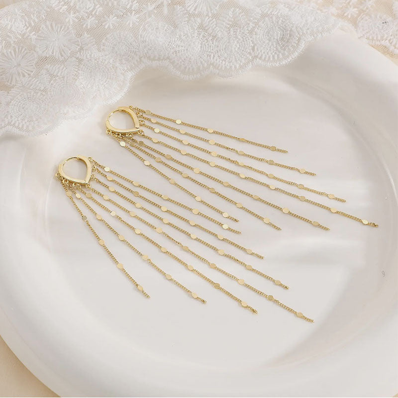 Heart Clasp Multi-Layer Disc Tassel Long Drop Earrings