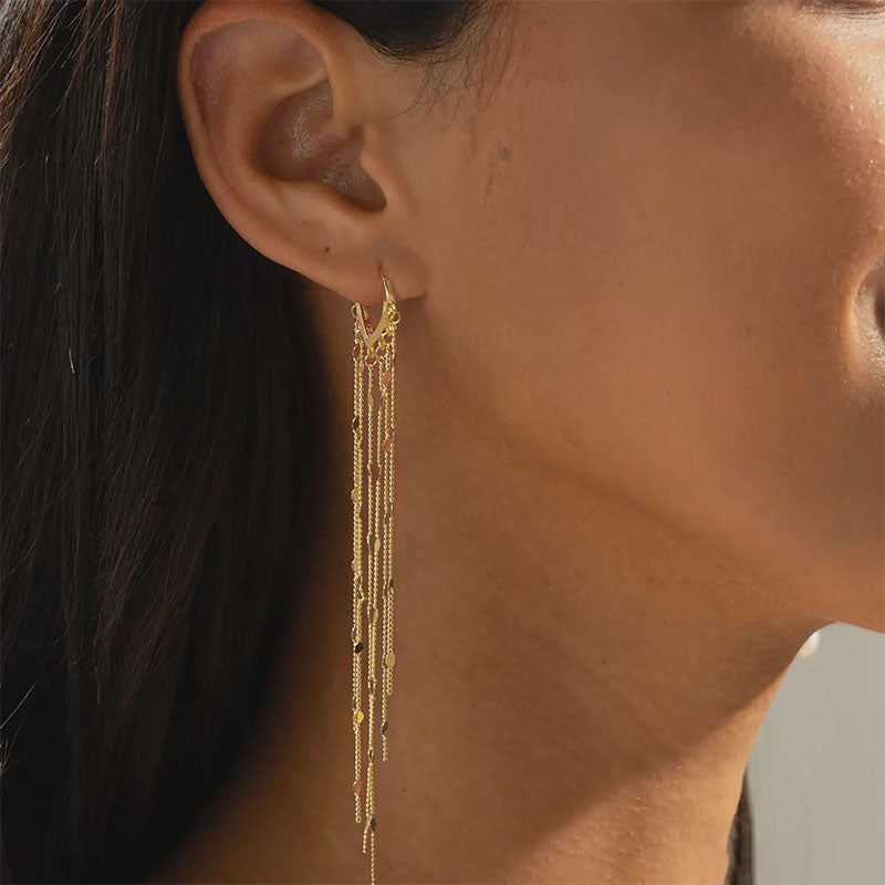 Heart Clasp Multi-Layer Disc Tassel Long Drop Earrings