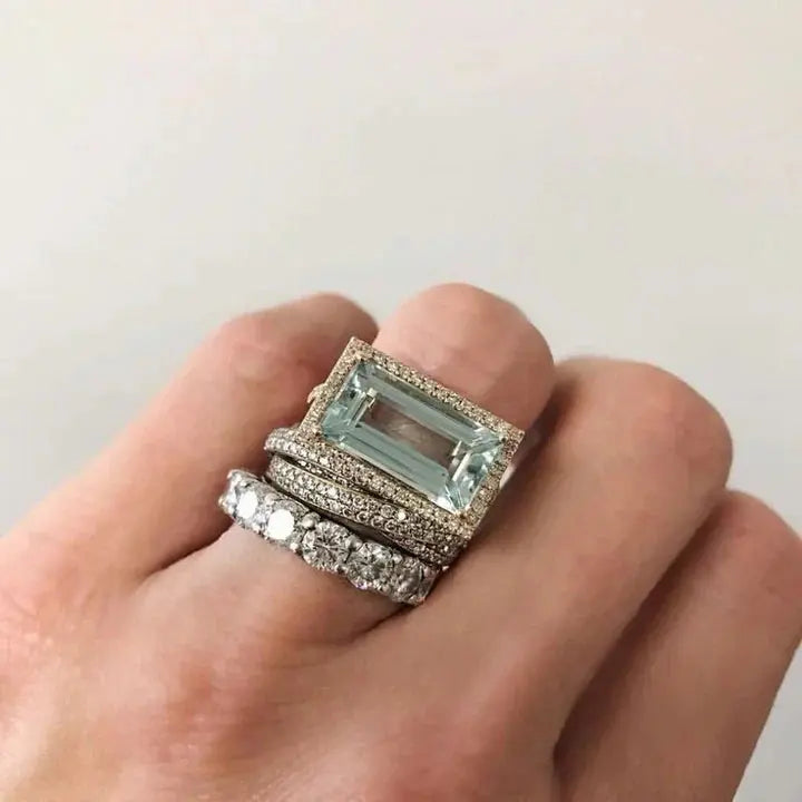 Emma - Vintage Silver Turquoise Glass Ring Set