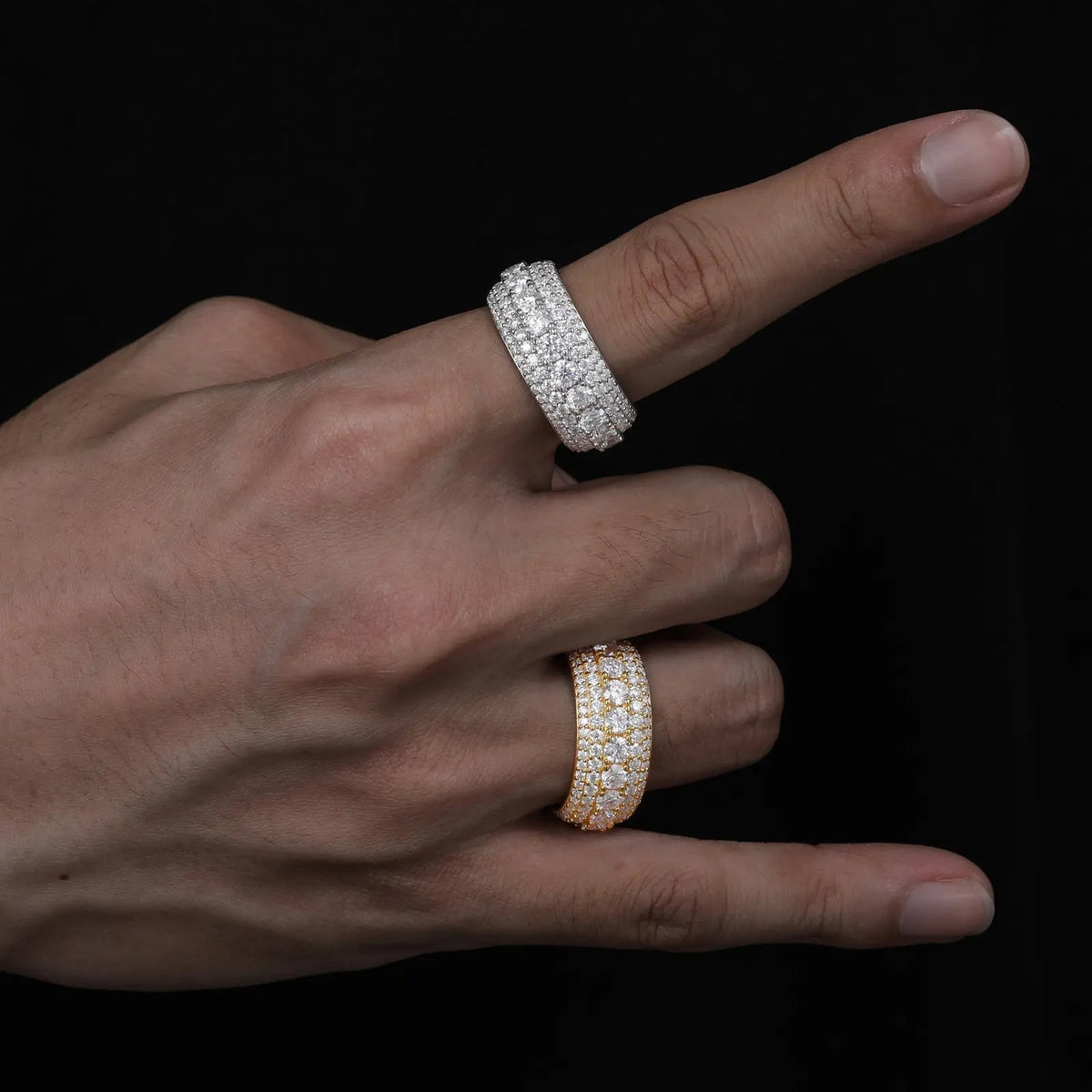 Wide Multi-Row Full Paved Moissanite Eternity Band Ring