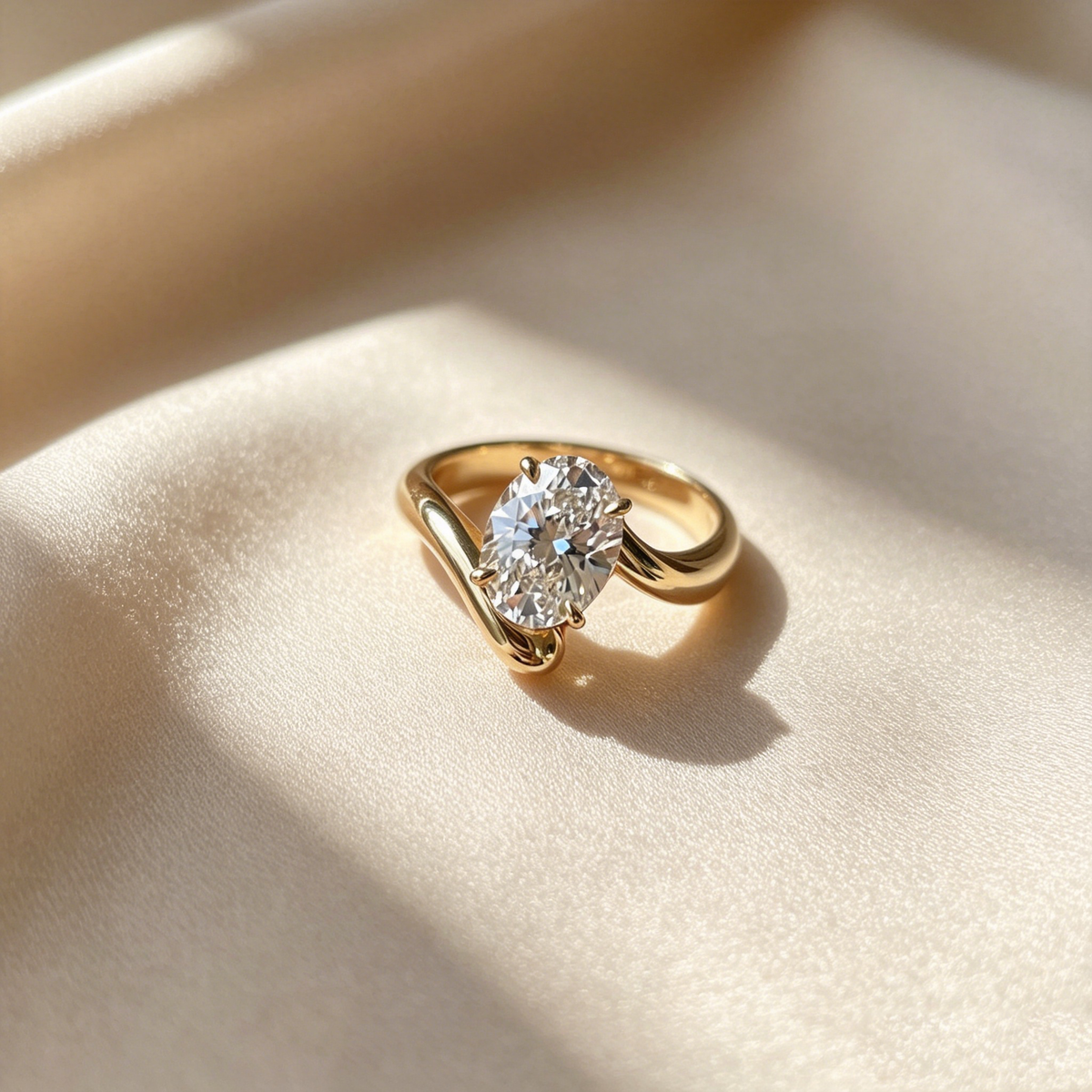 Twist Band Oval Moissanite Ring