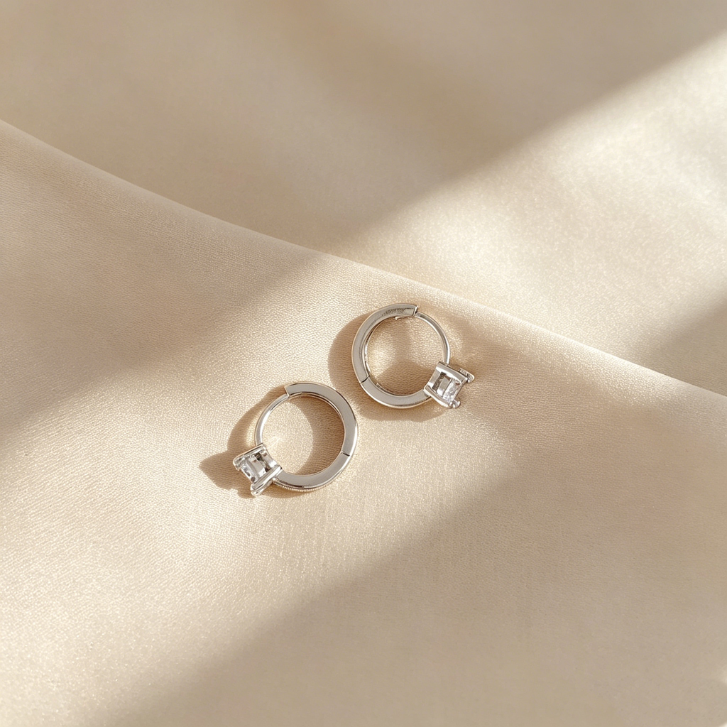4-Prong Round Drop Huggie Earrings
