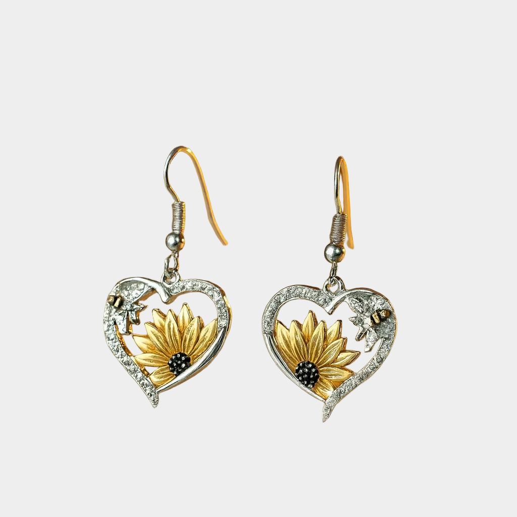 Sunflower and Bee Heart-Shaped Earrings Vintage Bohemian