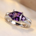 Silver Amethyst Geometric Ring