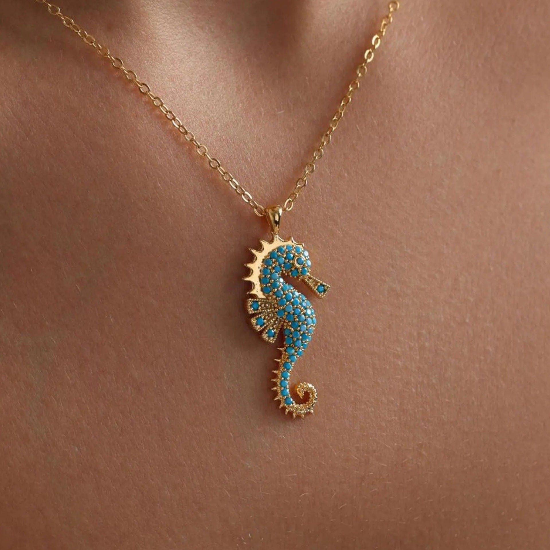 GOLD BLUE SEAHORSE NECKLACE