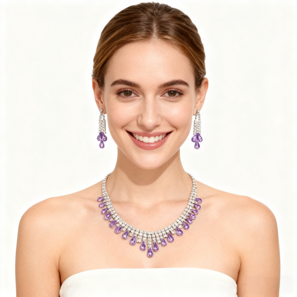 Amethyst Tassel Necklace & Earring Set