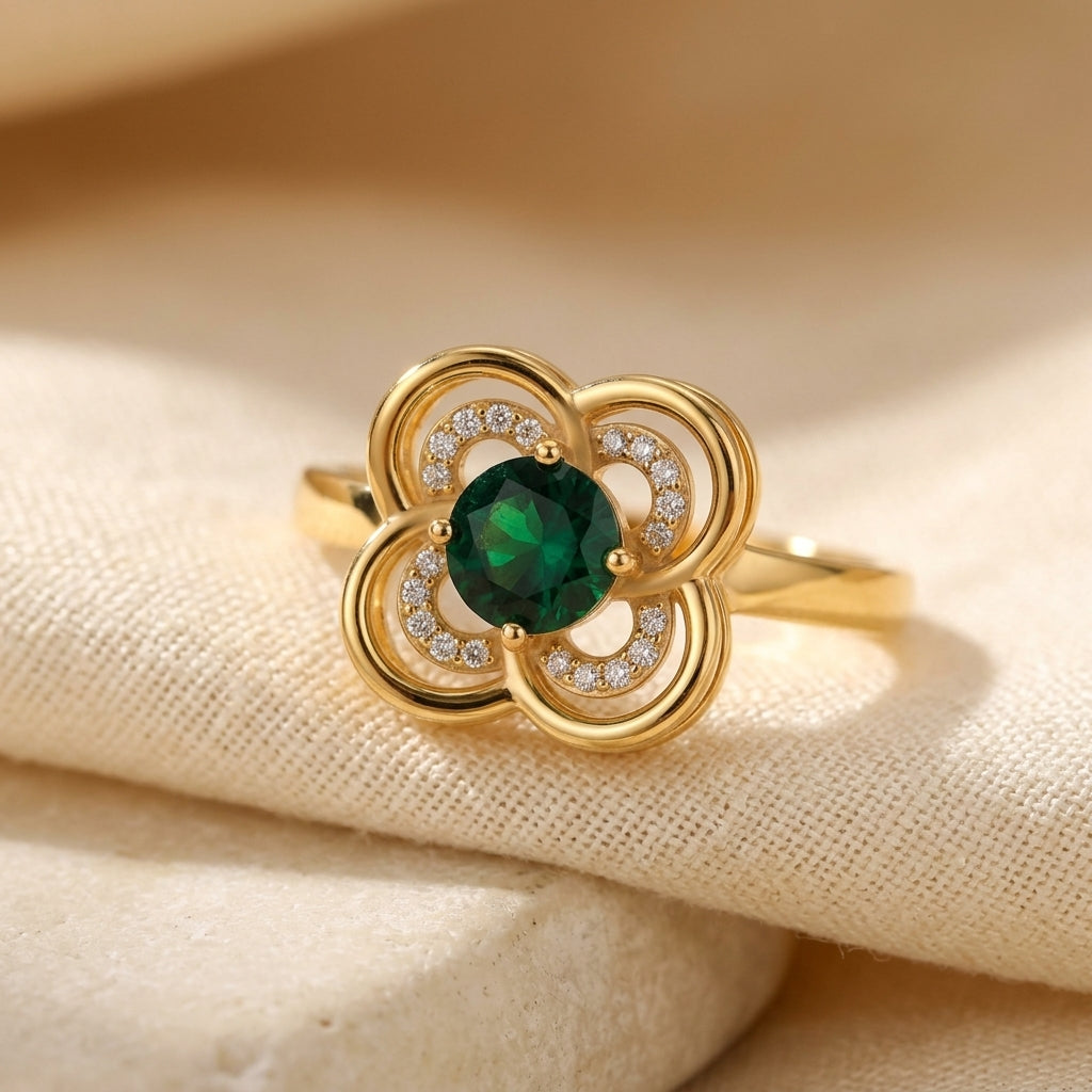 Gold Emerald Blossom Ring