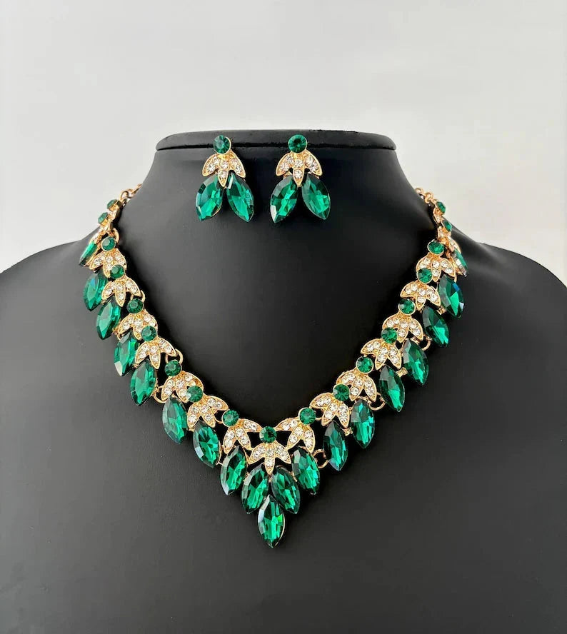 Crystal Leaf Necklace & Earrings Set