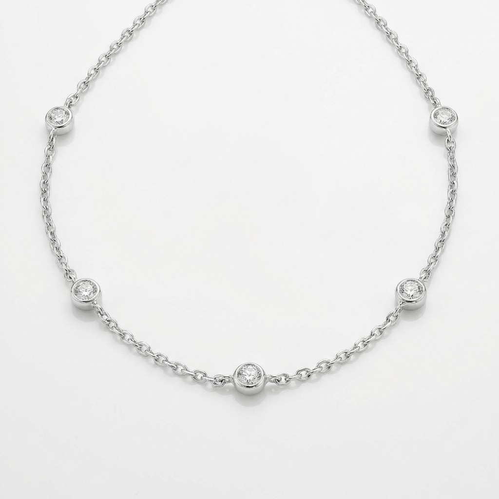 SILVER ZIRCONIA STATION NECKLACE