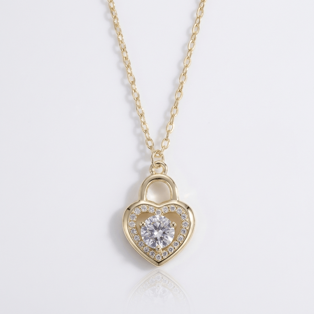 GOLD HEART LOCK ZIRCONIA NECKLACE