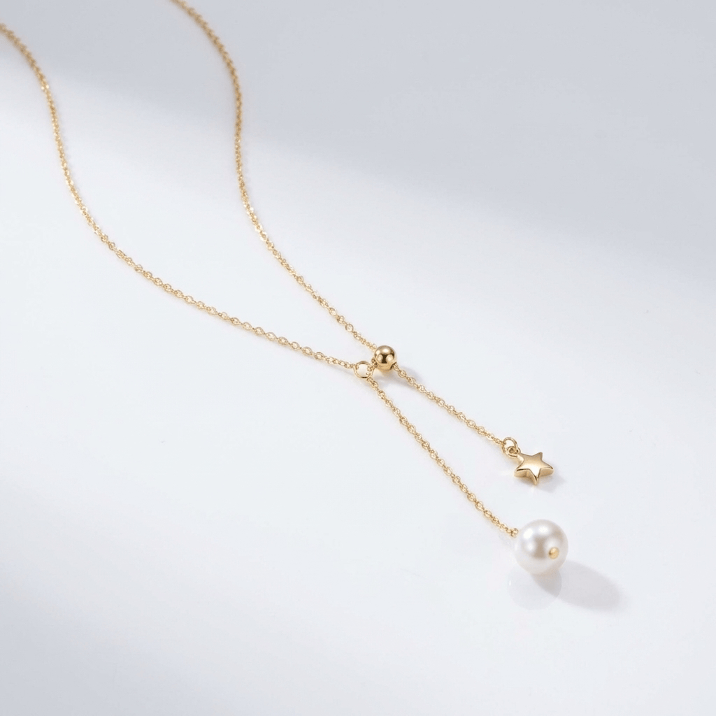 GOLD PEARL STAR LARIAT NECKLACE