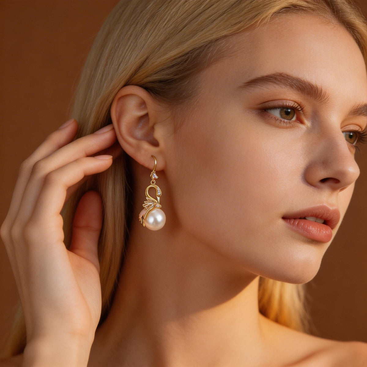 Elegant Swan Pearl Drop Earrings