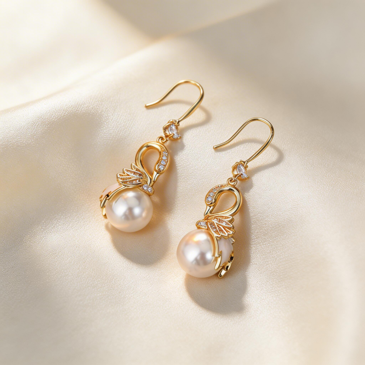 Elegant Swan Pearl Drop Earrings