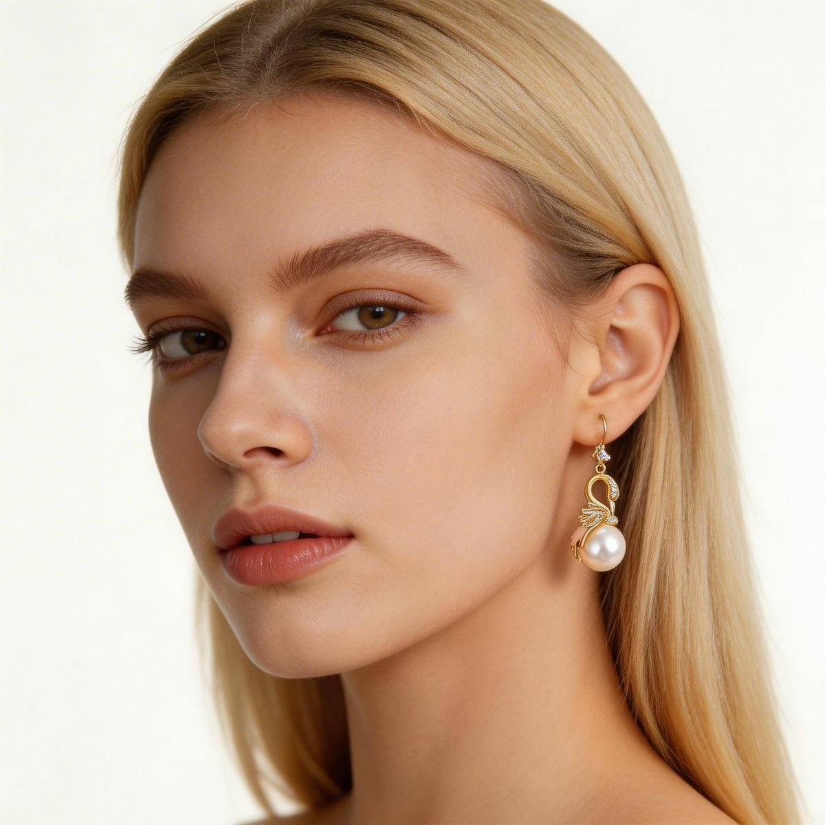 Elegant Swan Pearl Drop Earrings