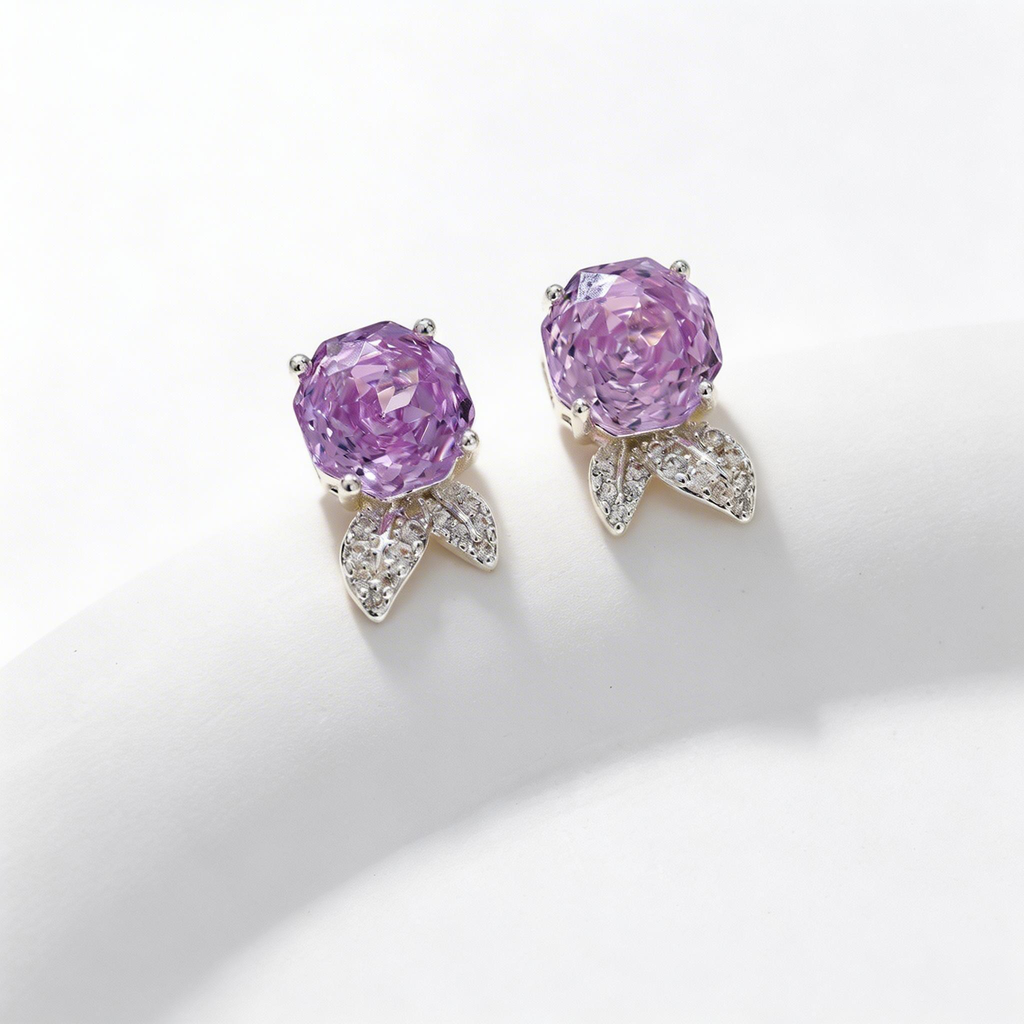 Ice Flower Amethyst Rose Stud Earrings
