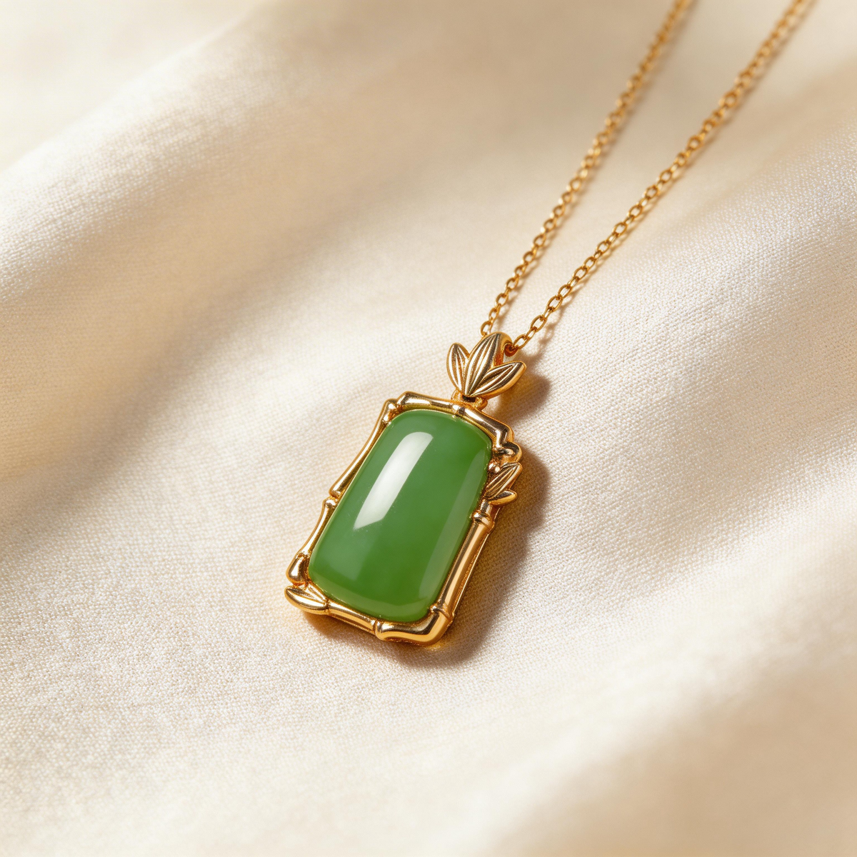 Natural Jade Bamboo Pendant Necklace