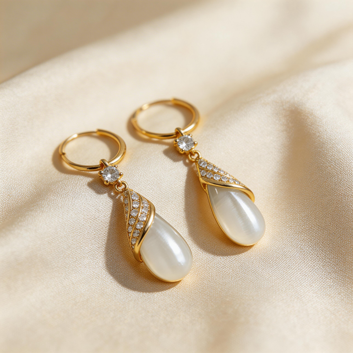 Teardrop White Jade Pendant Earrings