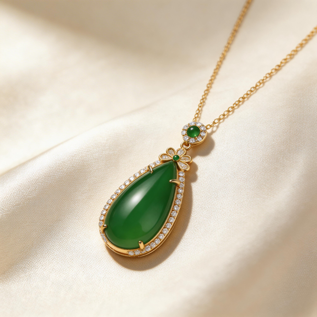 Natural Jade Halo Pendant Necklace