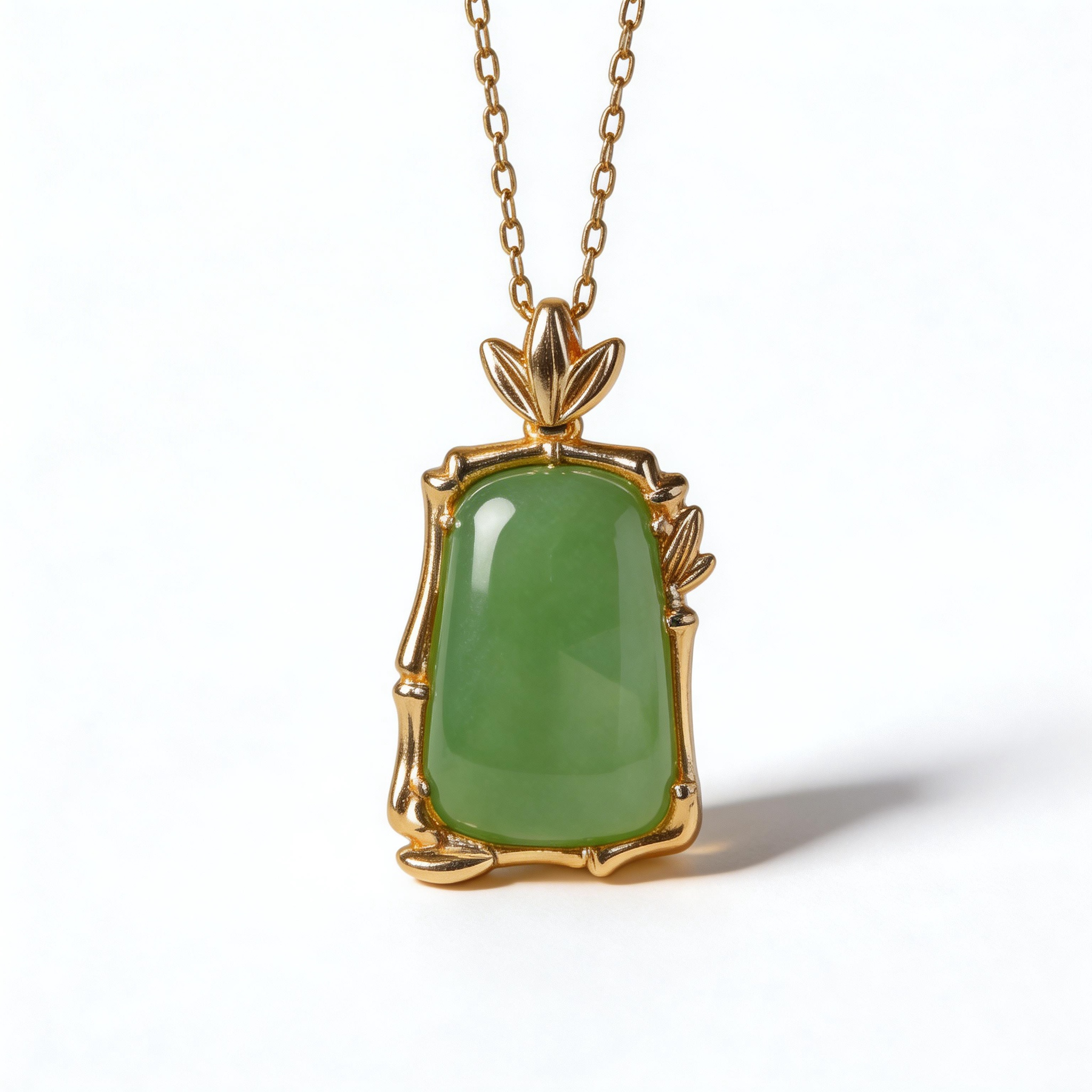 Natural Jade Bamboo Pendant Necklace