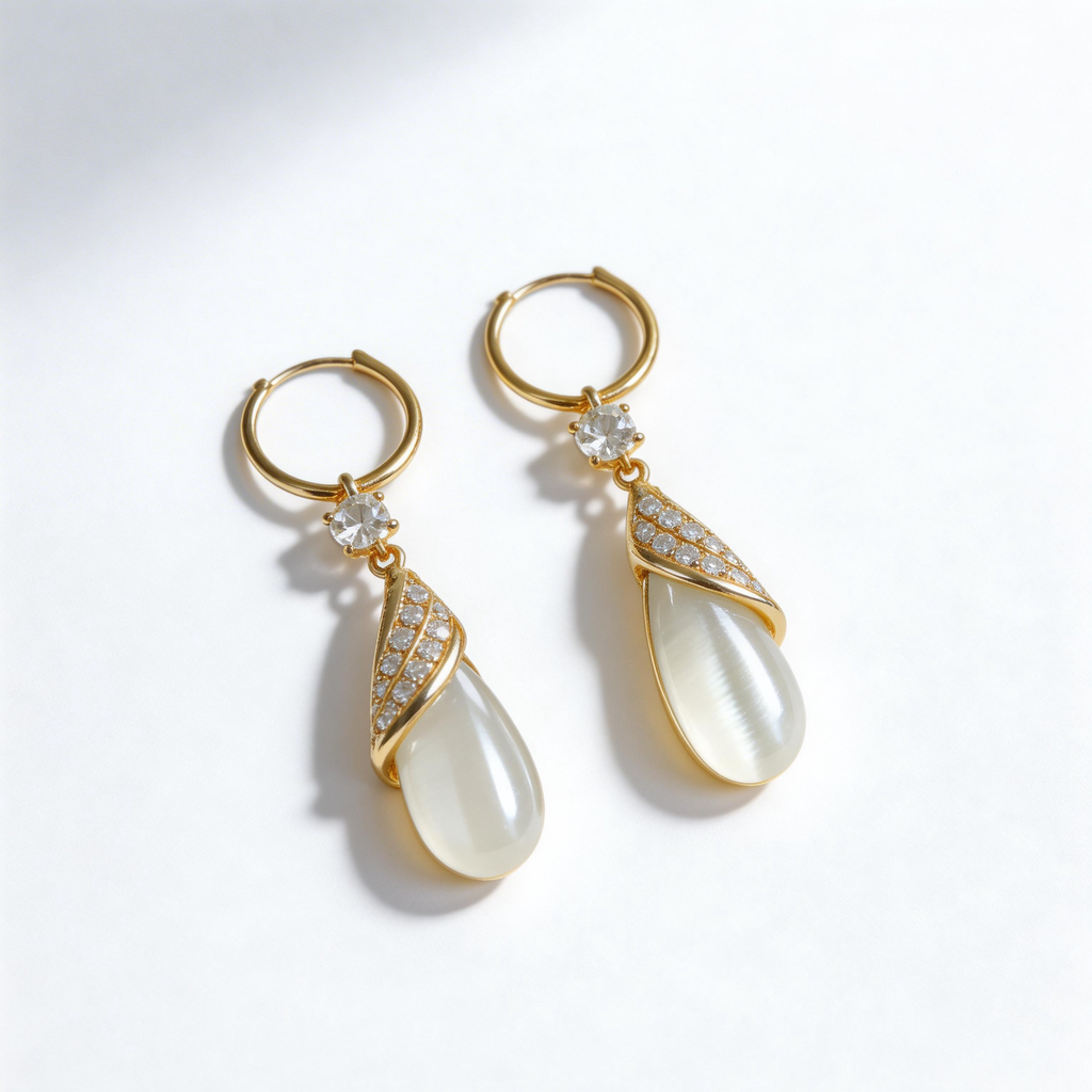 Teardrop White Jade Pendant Earrings
