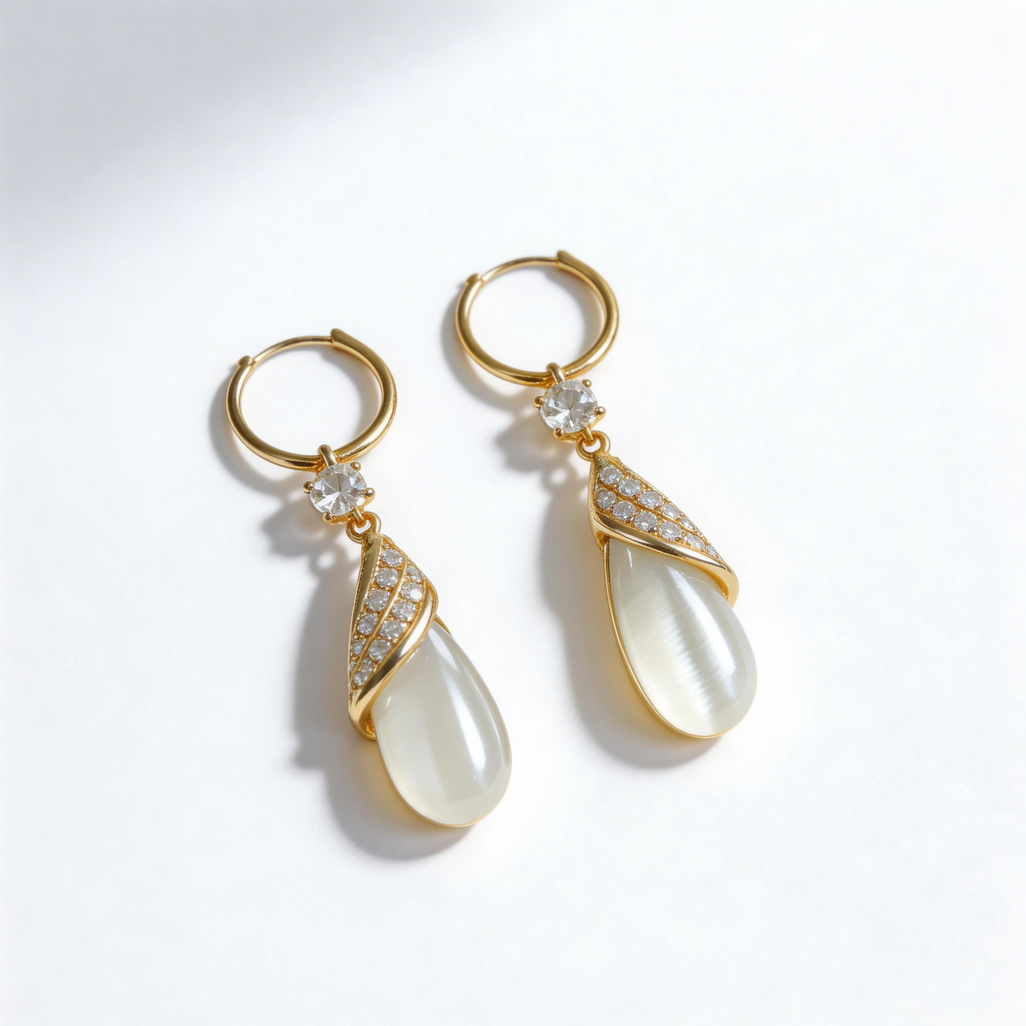 Teardrop White Jade Pendant Earrings