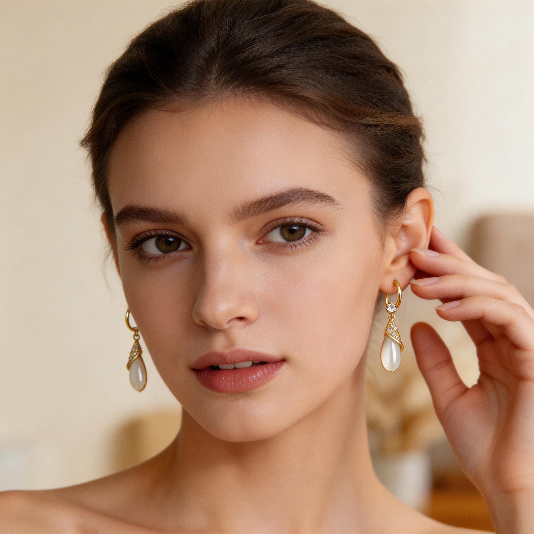 Teardrop White Jade Pendant Earrings