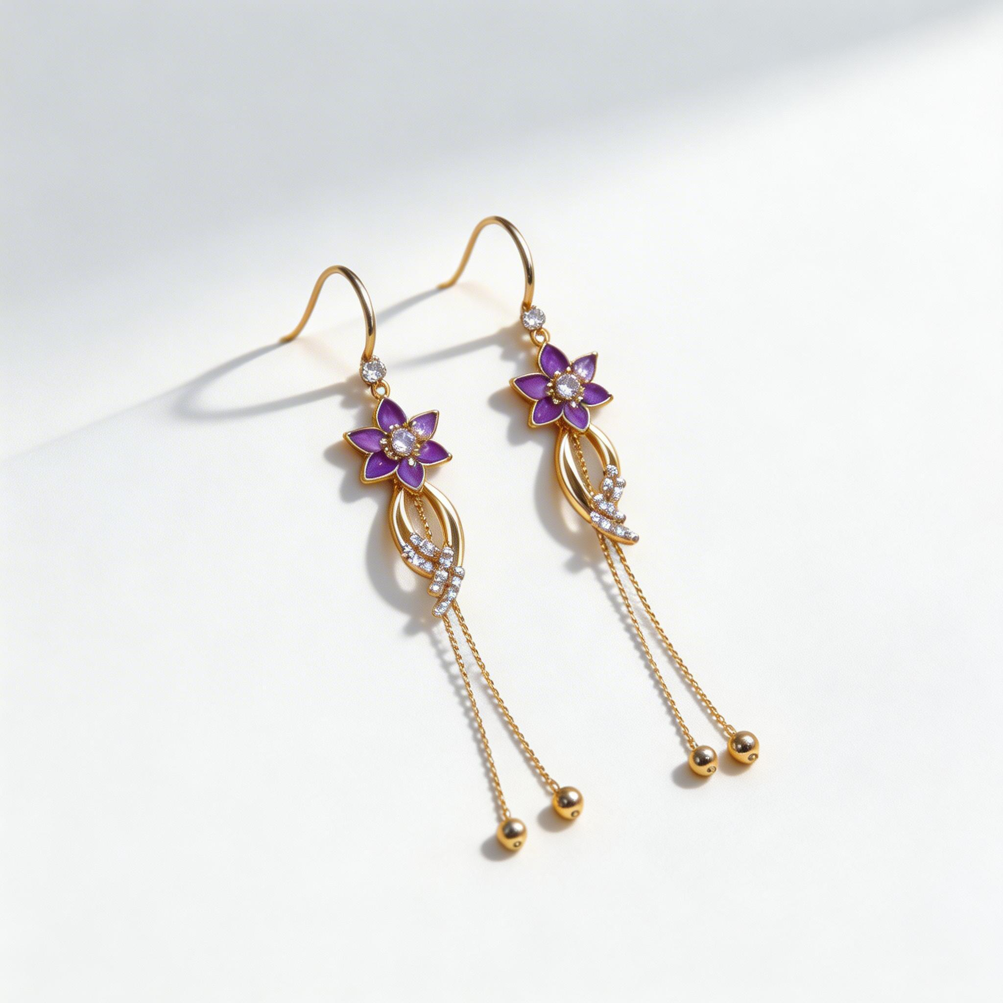 Elegant Purple Flower Tassel Earrings