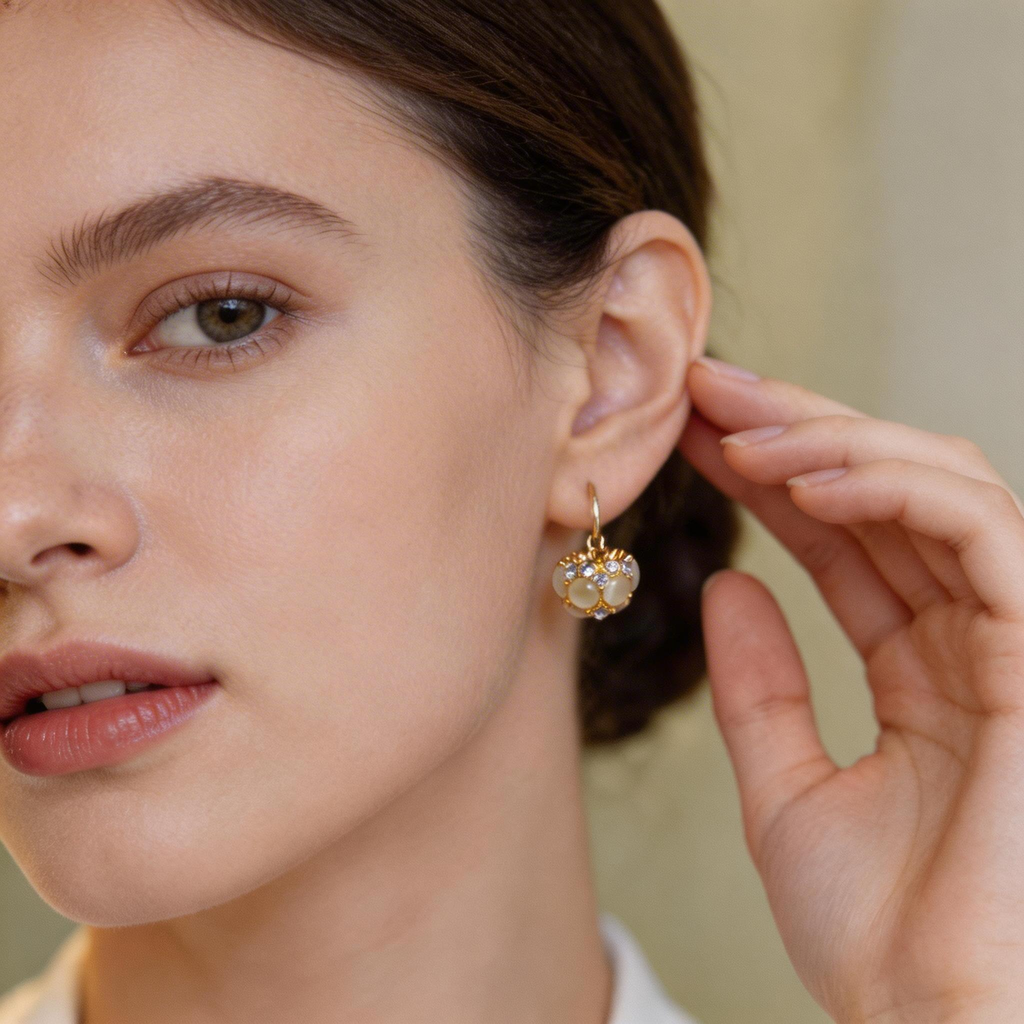 Natural Cat's Eye Basket Earrings