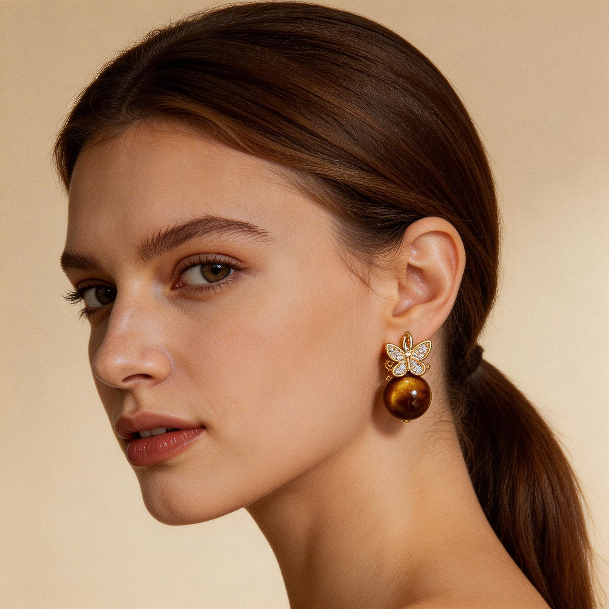Natural Amber Butterfly Drop Earrings