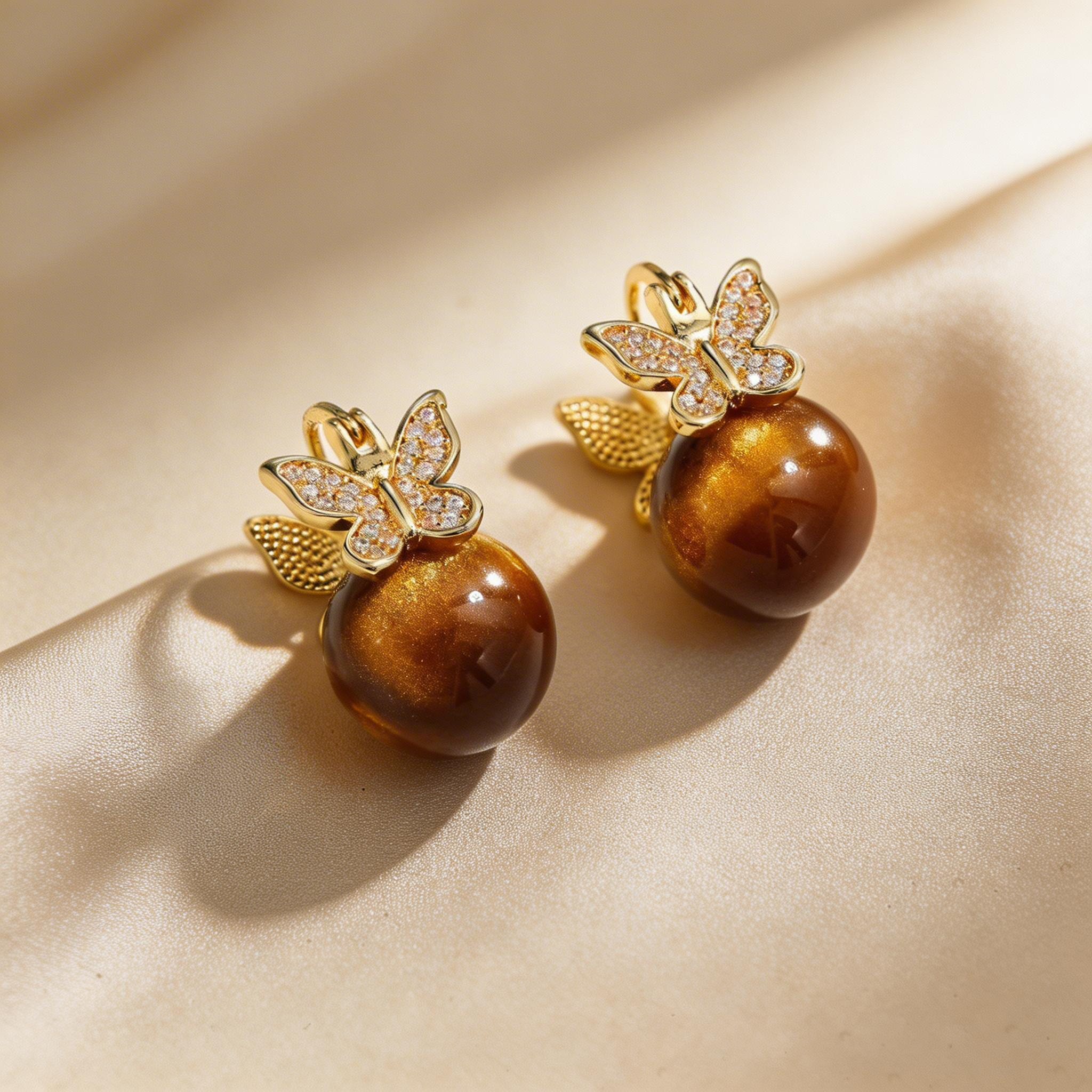 Natural Amber Butterfly Drop Earrings