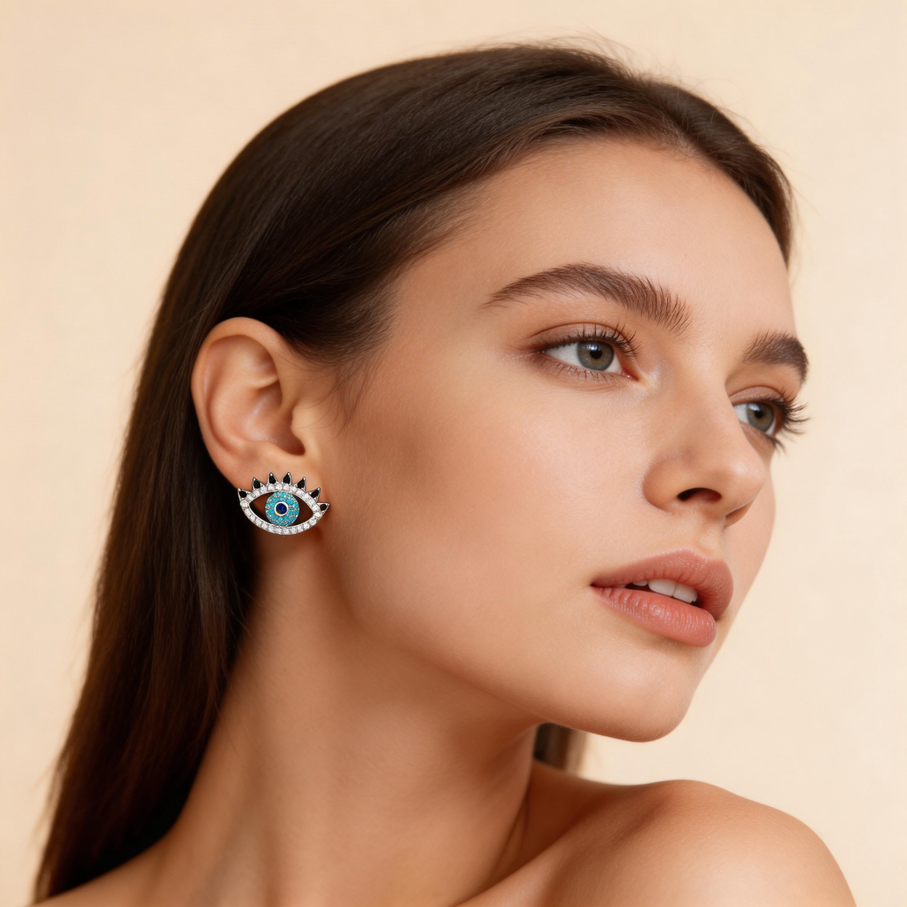 Evil Eye Crystal Stud Earrings