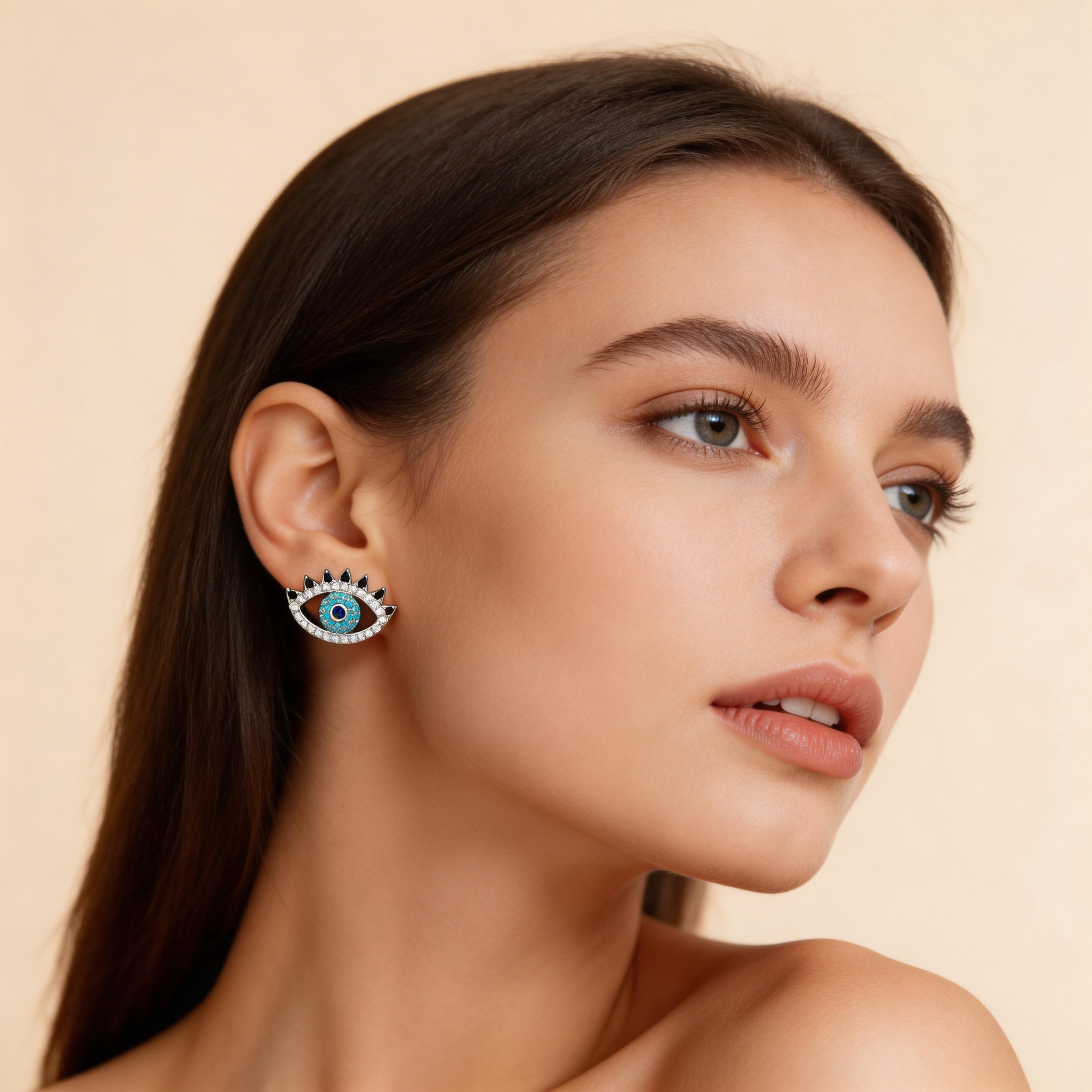 Evil Eye Crystal Stud Earrings