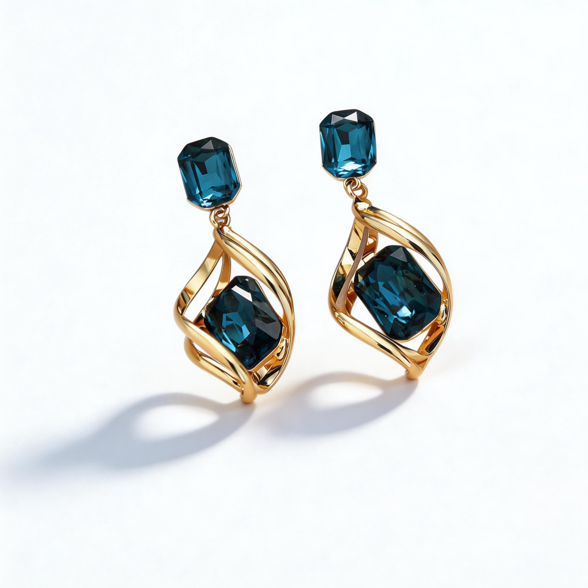 Elegant Blue Crystal Drop Stud Earrings