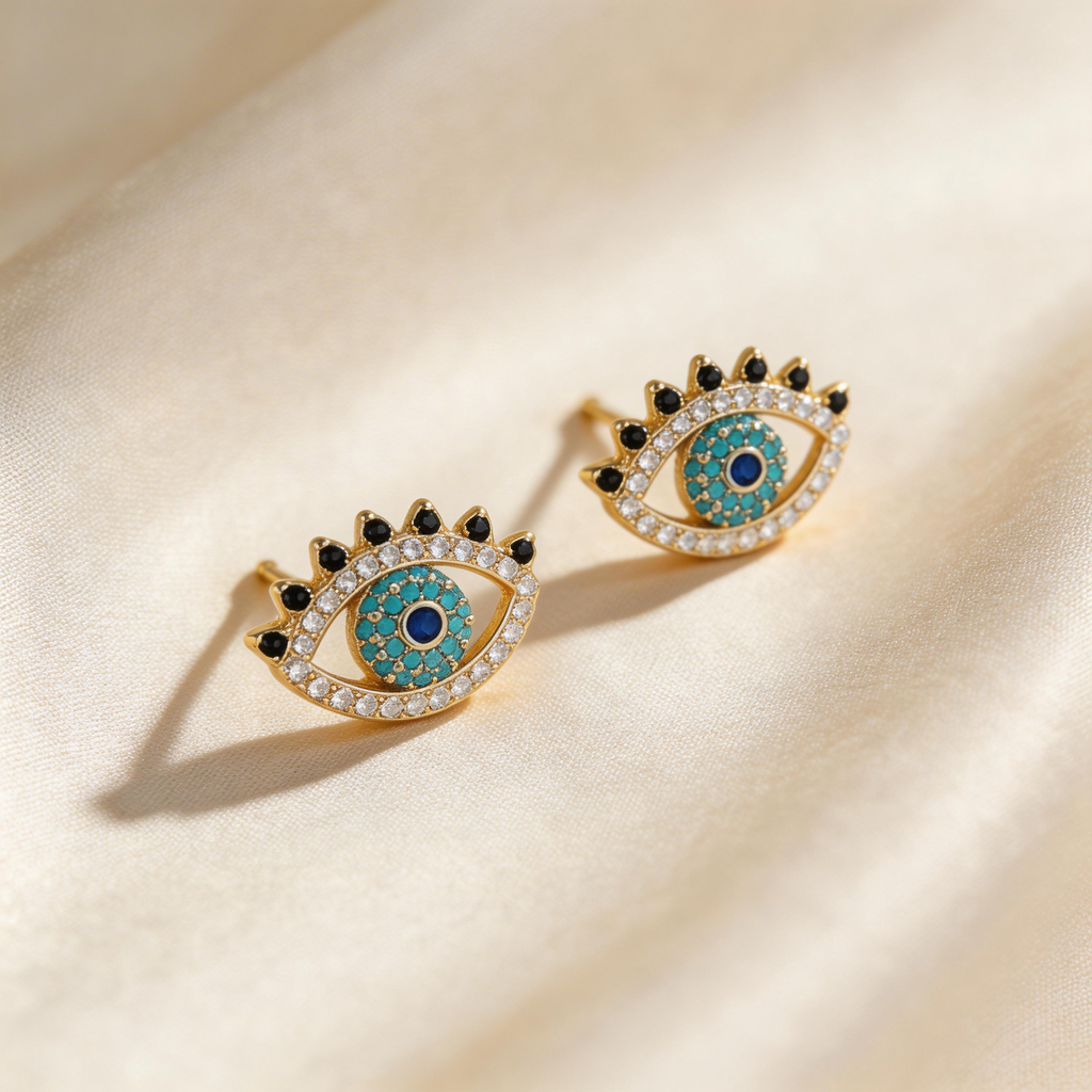 Evil Eye Crystal Stud Earrings