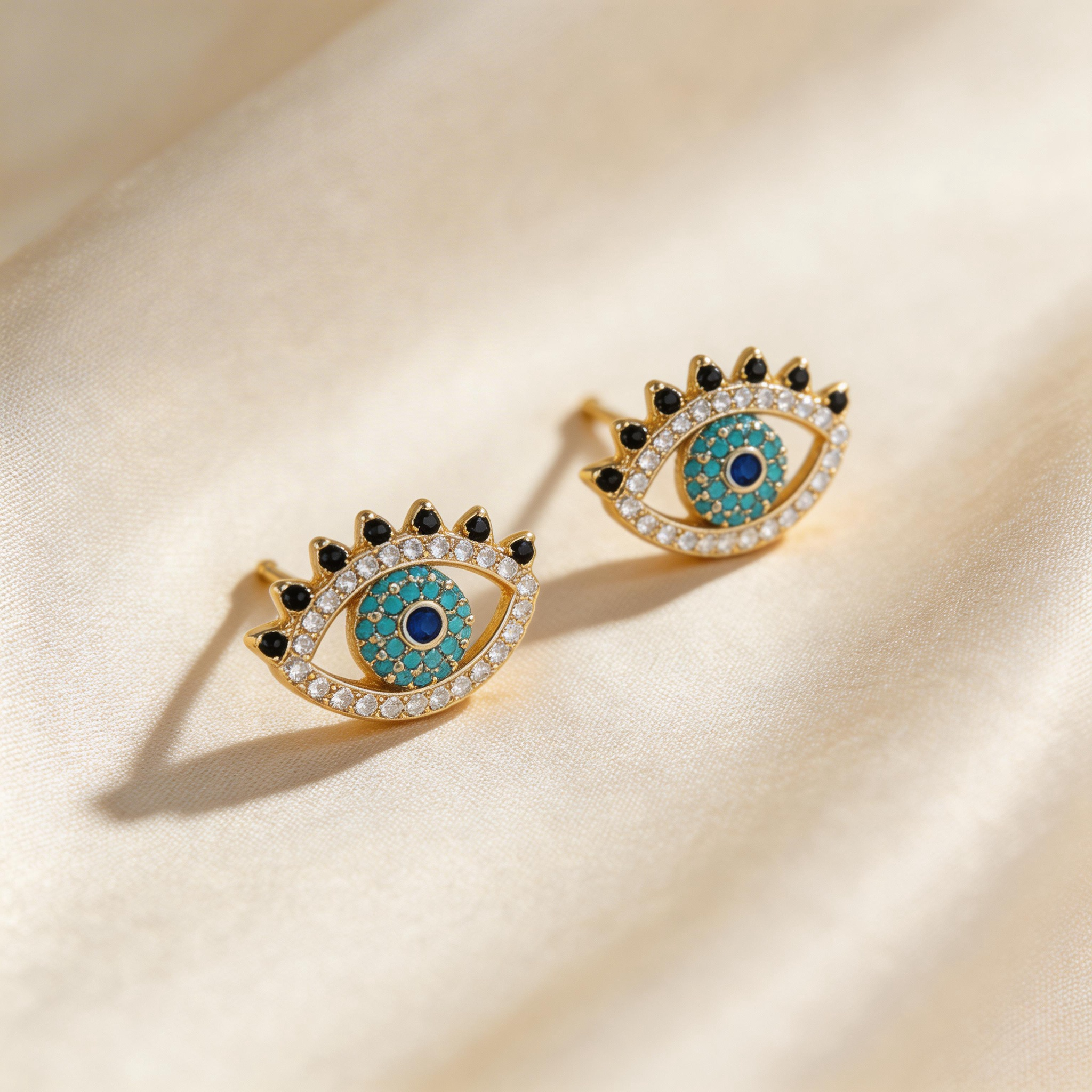 Evil Eye Crystal Stud Earrings