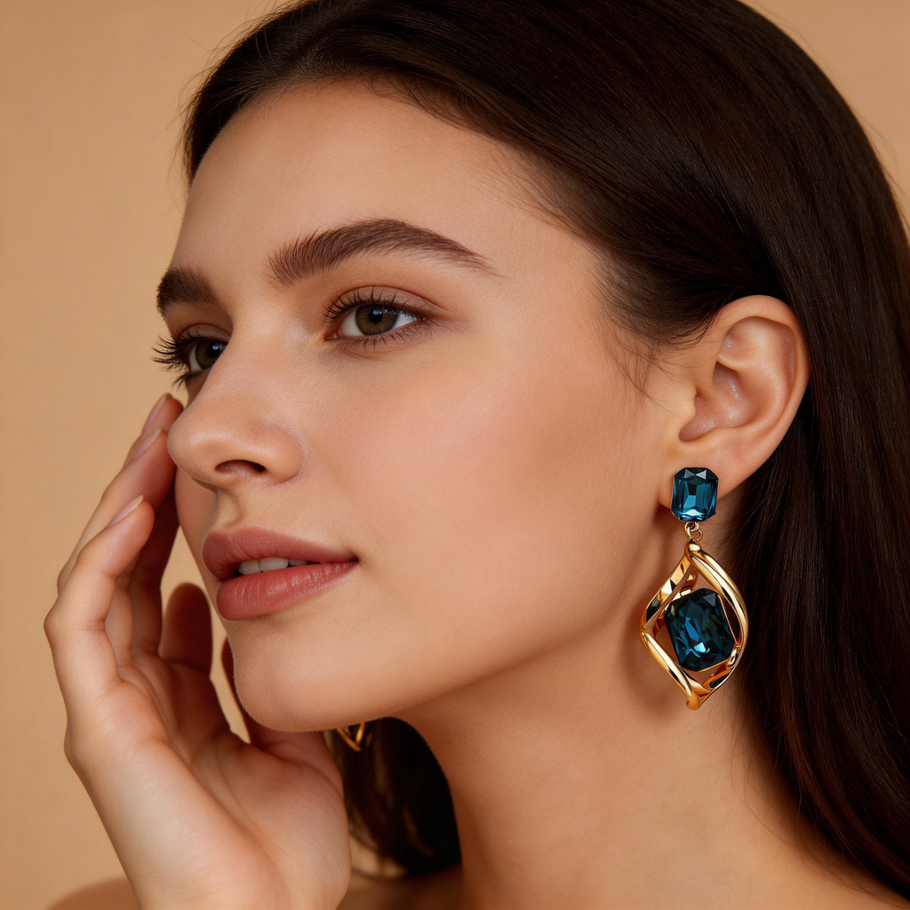 Elegant Blue Crystal Drop Stud Earrings