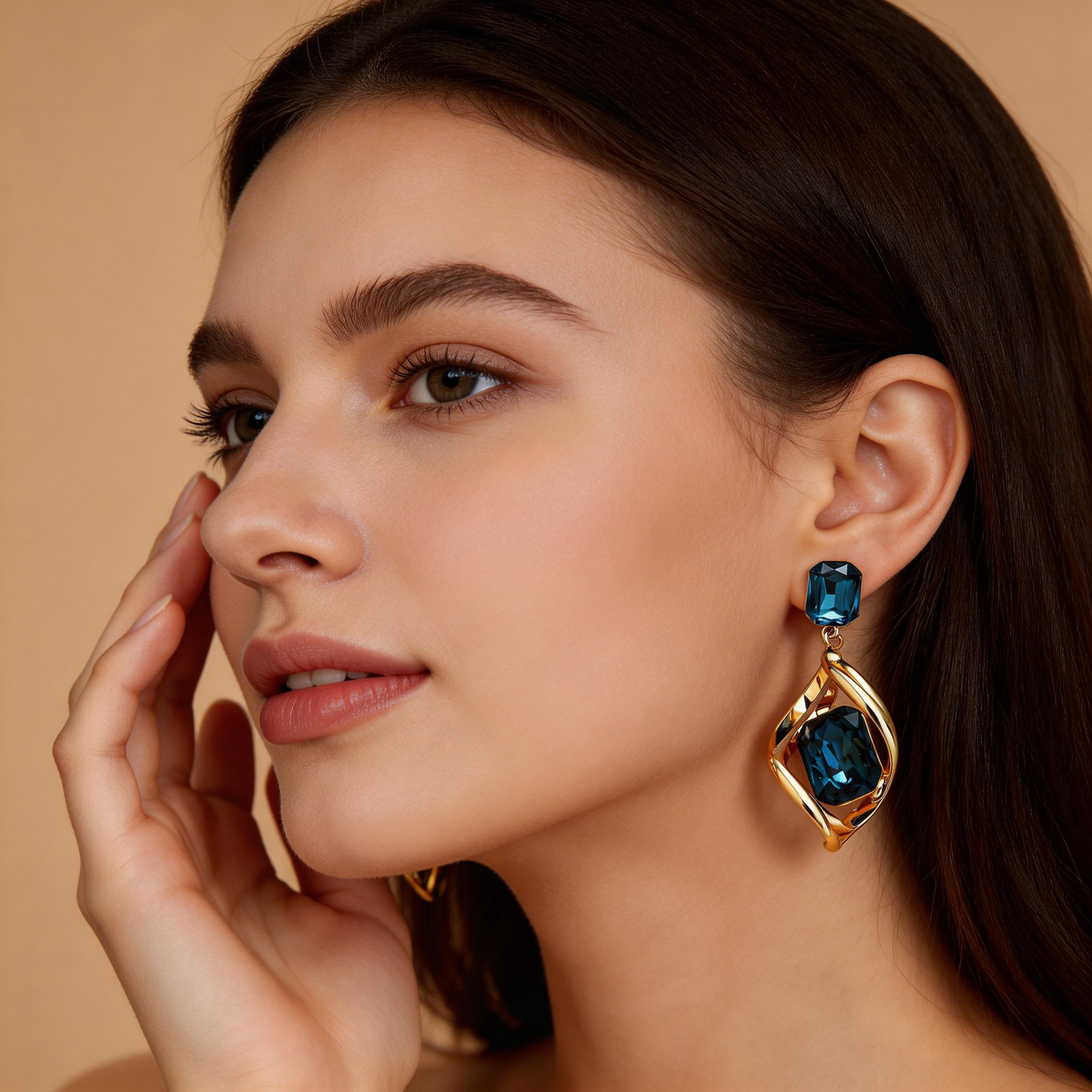 Elegant Blue Crystal Drop Stud Earrings