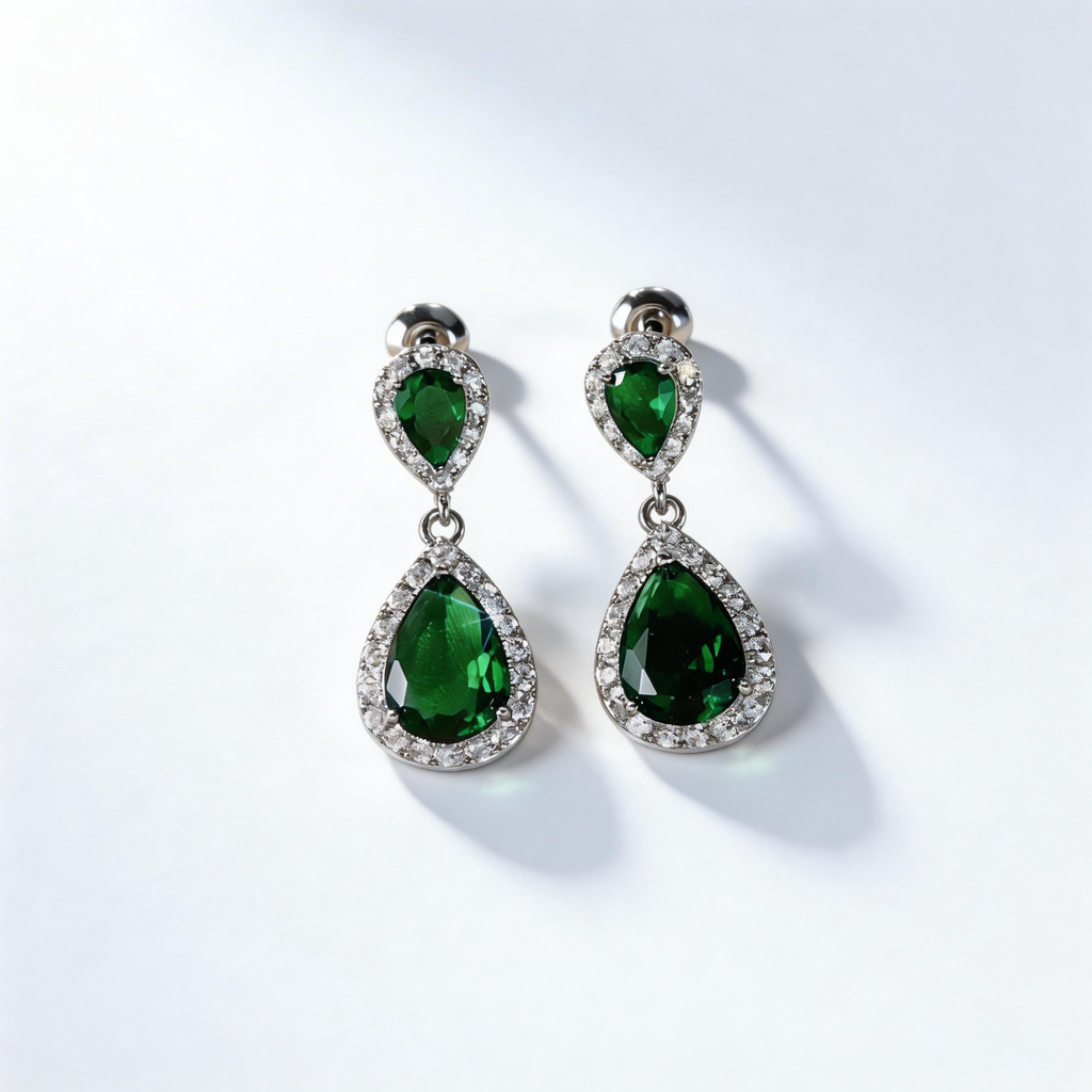 Emerald Teardrop Double Stud Earrings