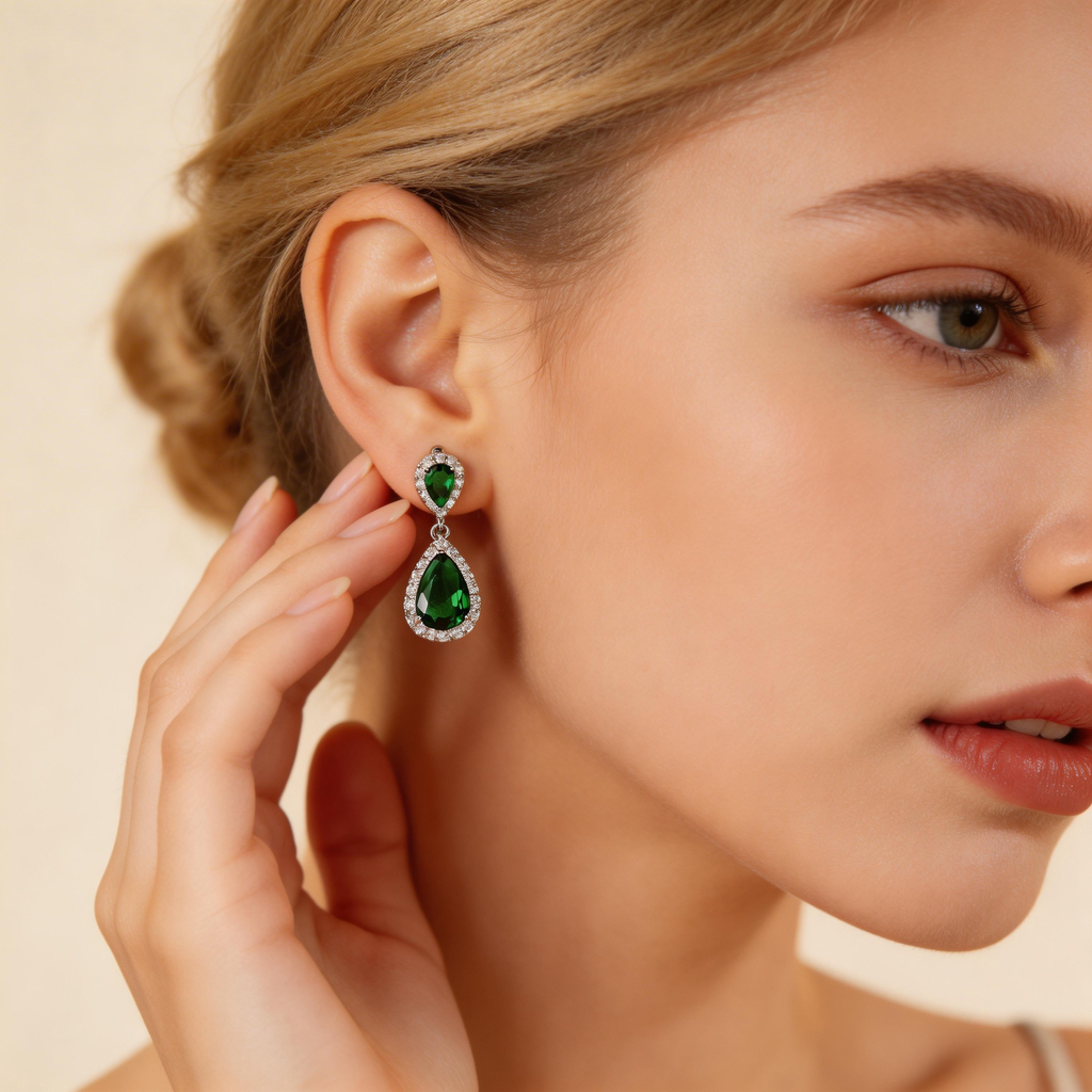 Emerald Teardrop Double Stud Earrings