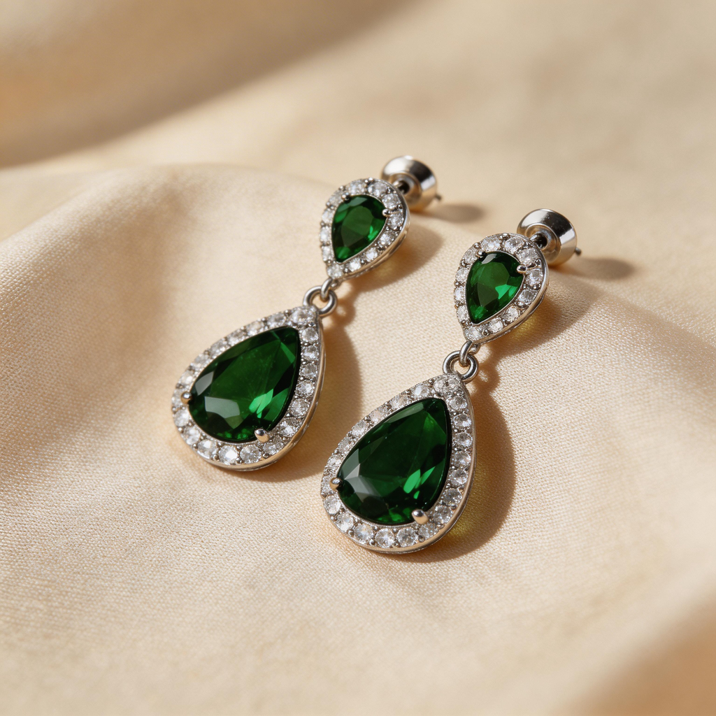 Emerald Teardrop Double Stud Earrings