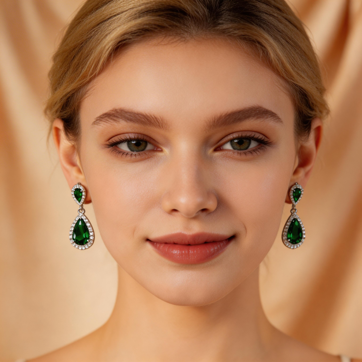 Emerald Teardrop Double Stud Earrings