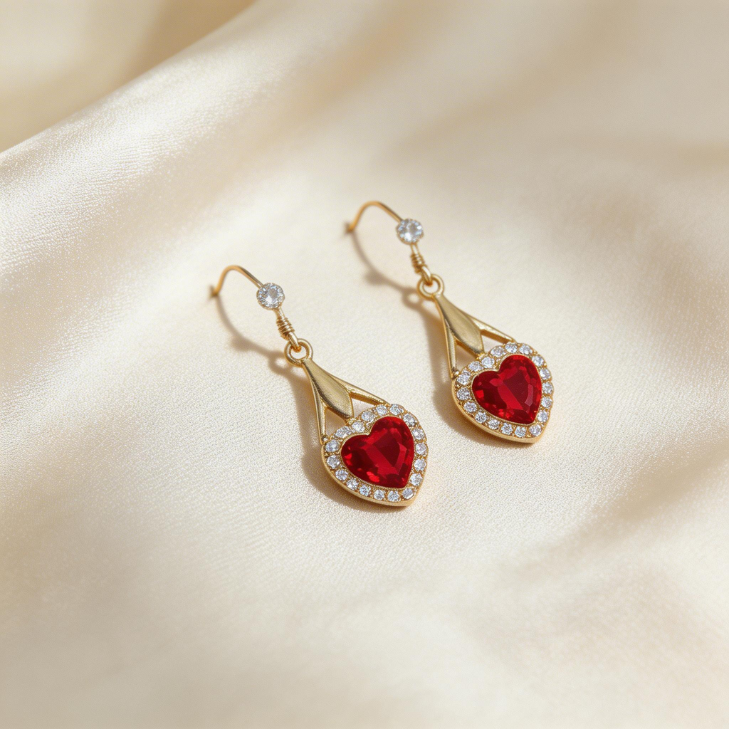 Classic Heart Crystal Drop Earrings