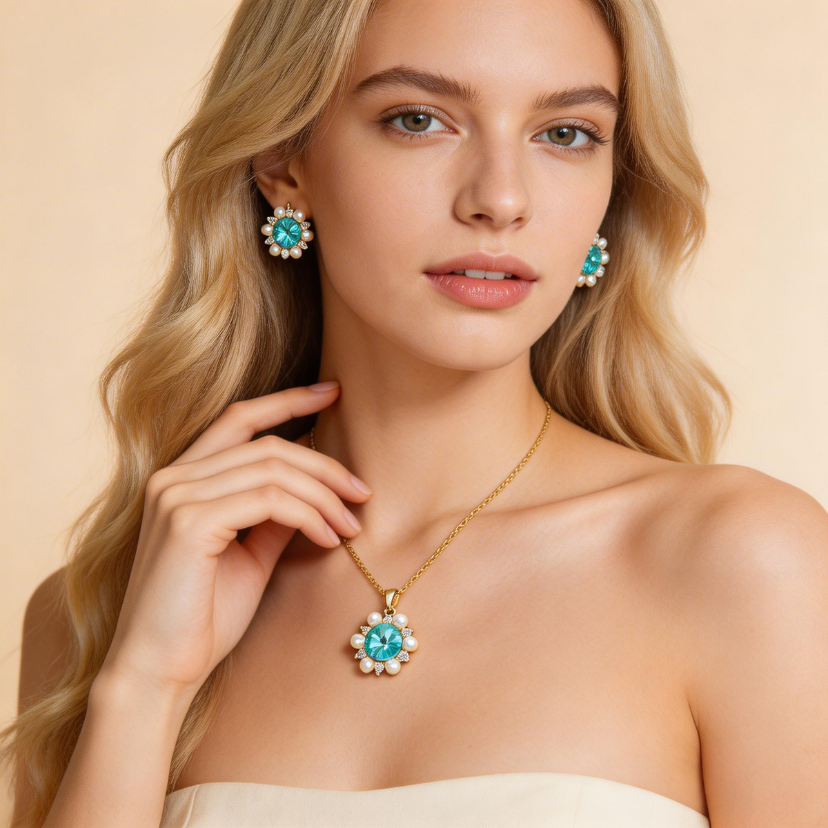 Elegant Sunflower Aquamarine Jewelry Set