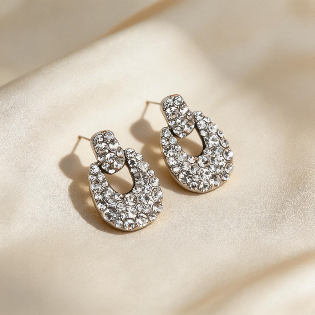 Vintage U-Shaped Pavé Stud Earrings