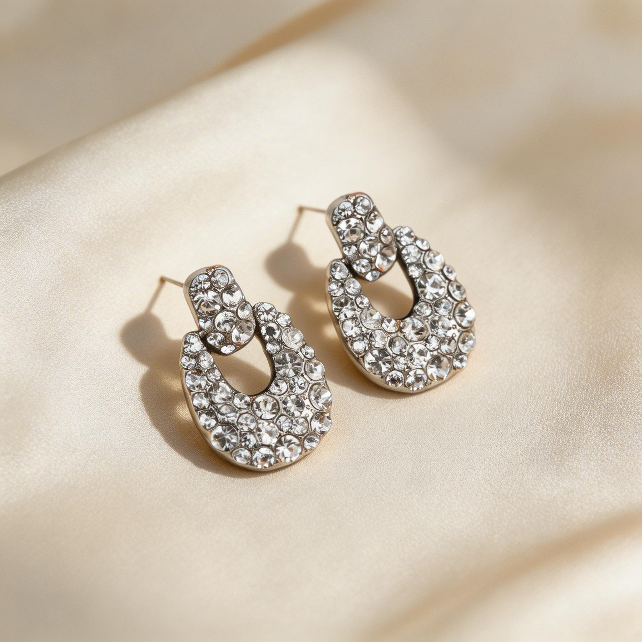 Vintage U-Shaped Pavé Stud Earrings