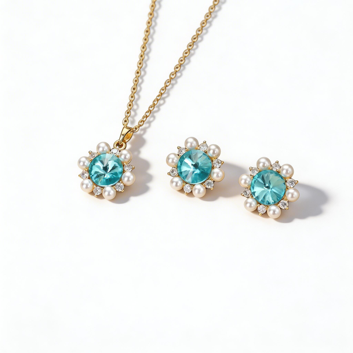 Elegant Sunflower Aquamarine Jewelry Set