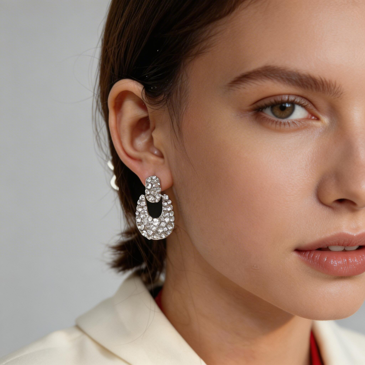 Vintage U-Shaped Pavé Stud Earrings