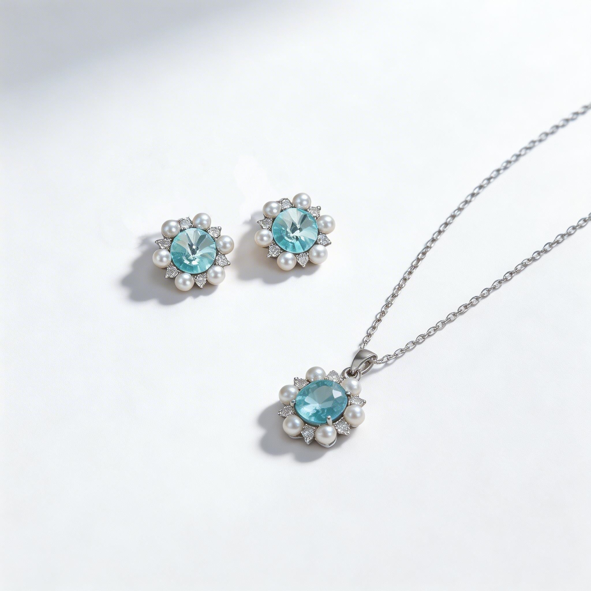 Elegant Sunflower Aquamarine Jewelry Set