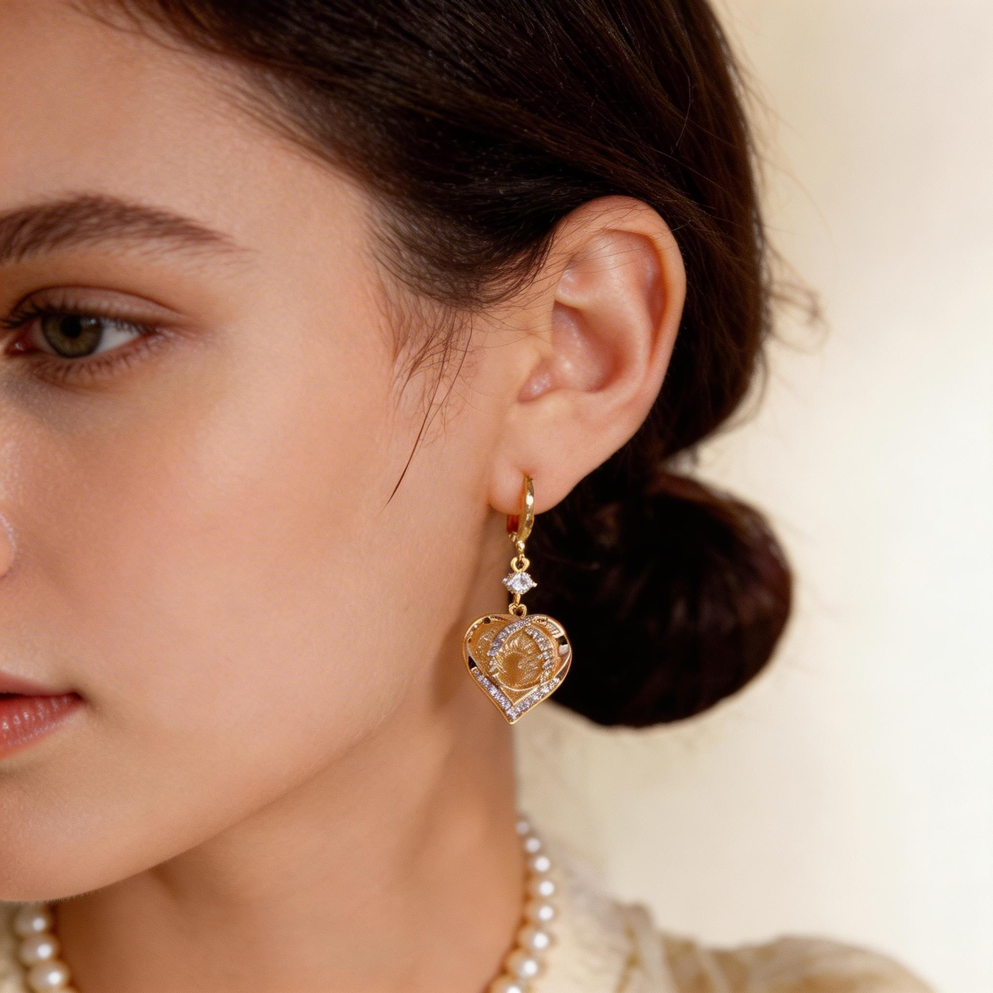 Delicate Heart Pendant Hoop Earrings